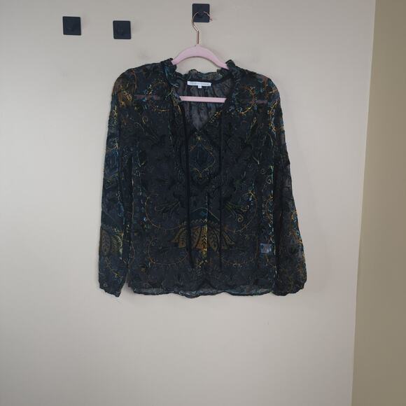 Violet + Claire Velvet Burnout Puff Sleeve Ruffle Tunic Size S - Picture 1 of 11